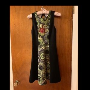 Black dress with floral middle panel